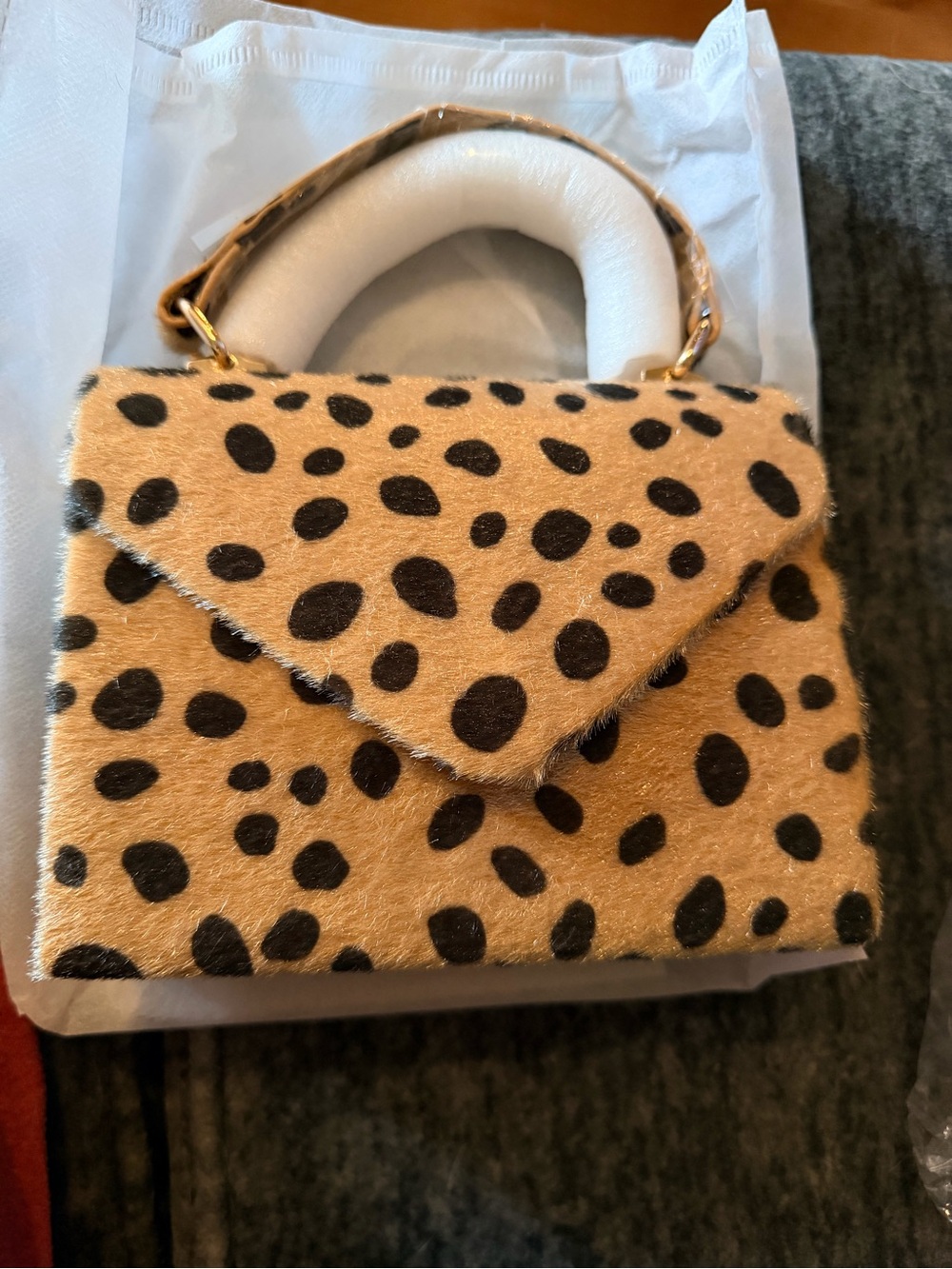 Leopard-Print Mini Top-Handle Bag in Tan and Black
